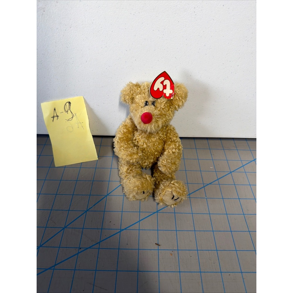 Ty Beanie Baby 1993 Teddy Bear‎ Tan Curly Plush Red Nose Vintage Collectible